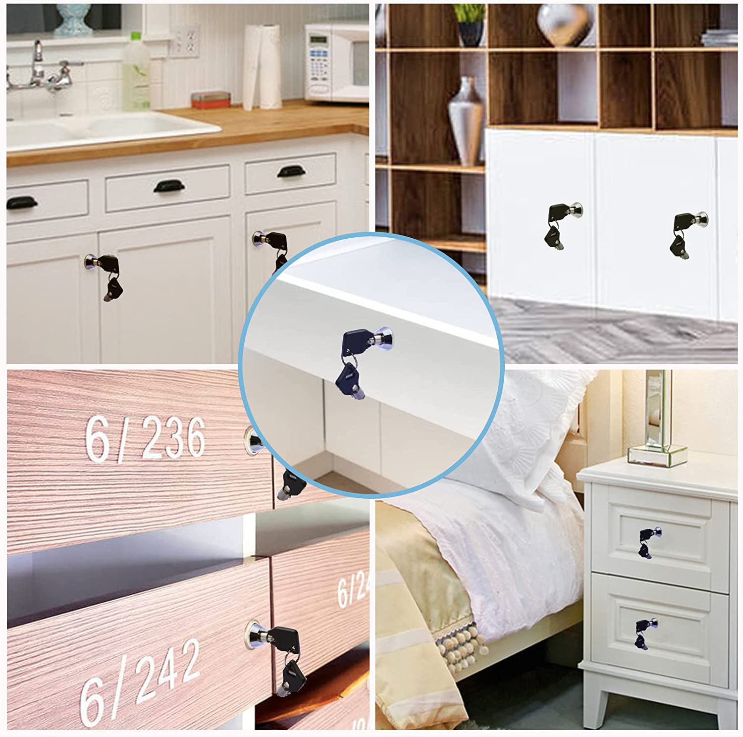 5 Pack Tubular Cam Locks Keyed Alike-5/8 Inch ,Cabinet Locks for RV Storage Lock, Tool Box Drawer, Secue Door Files,Mailbox Locks, Cabinet Drawer Locks and More (Zinc Alloy) - Image 4