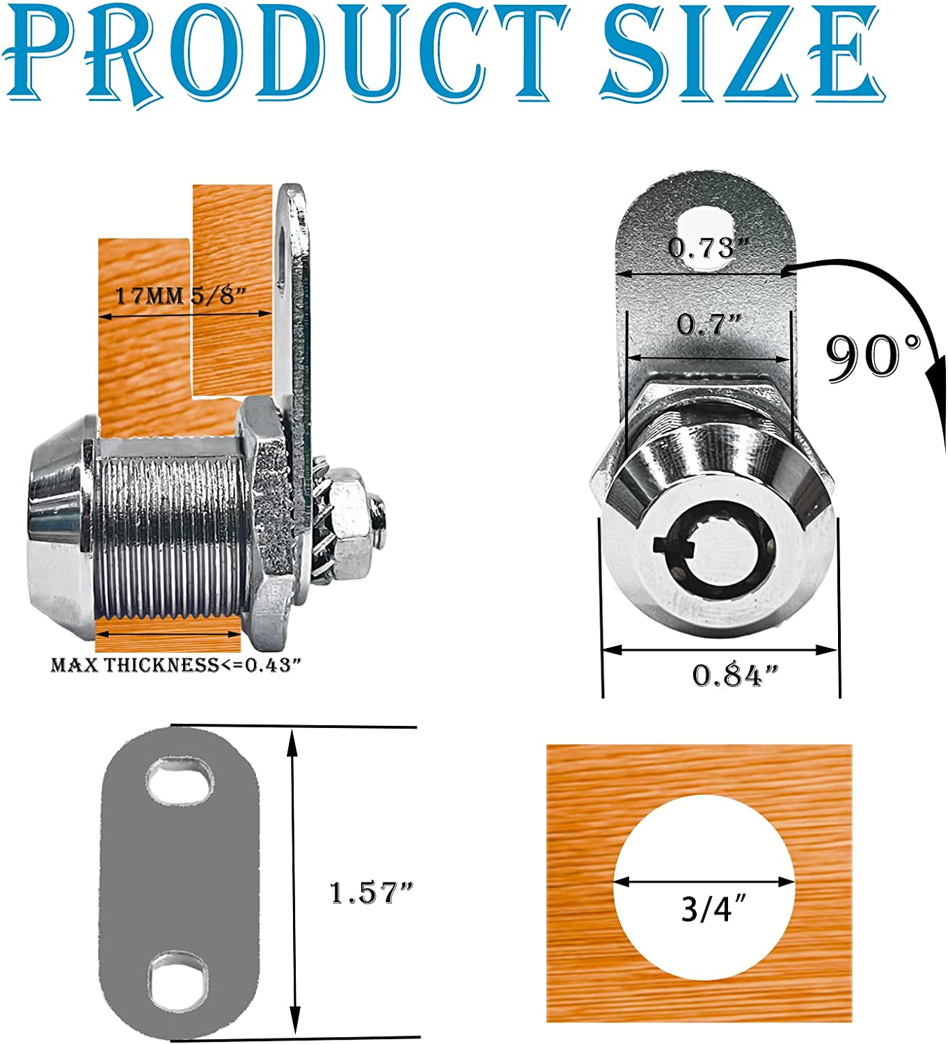 5 Pack Tubular Cam Locks Keyed Alike-5/8 Inch ,Cabinet Locks for RV Storage Lock, Tool Box Drawer, Secue Door Files,Mailbox Locks, Cabinet Drawer Locks and More (Zinc Alloy) - Image 2